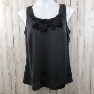 5/$25 Ann Taylor Loft Womens Top S Black Ribbon Flowers U19
